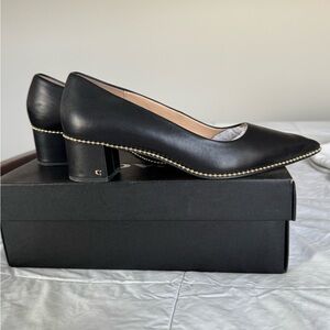 Coach Black Leather Heels with Gold Accents